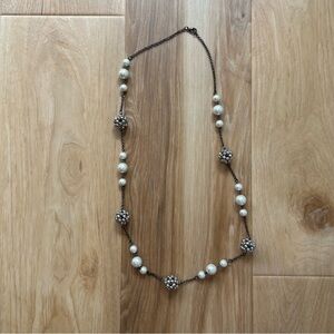 Long Pearl and Metal Accent Necklace